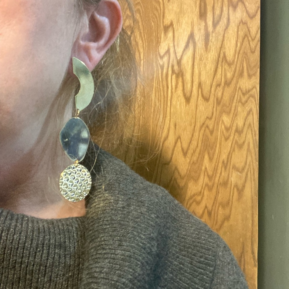 Long gold tone unique earrings